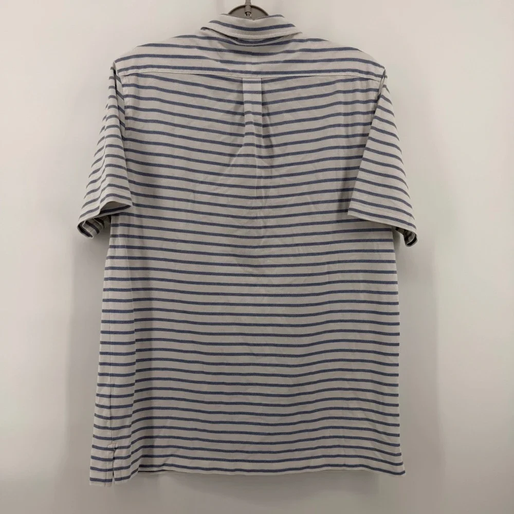Ralph Lauren Knit Oxford Polo Shirt Mens Medium Blue White Striped Short Sleeve